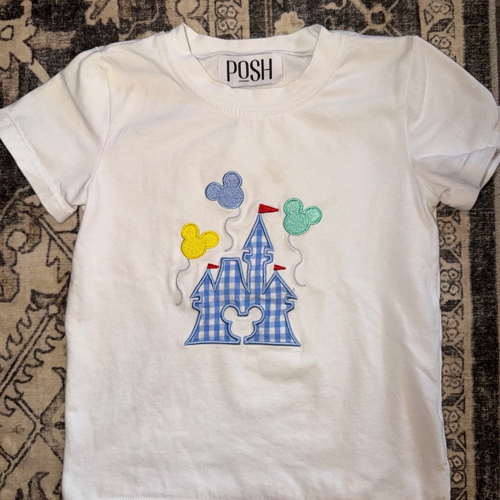 Posh White Tee with Disneyland Appliqués